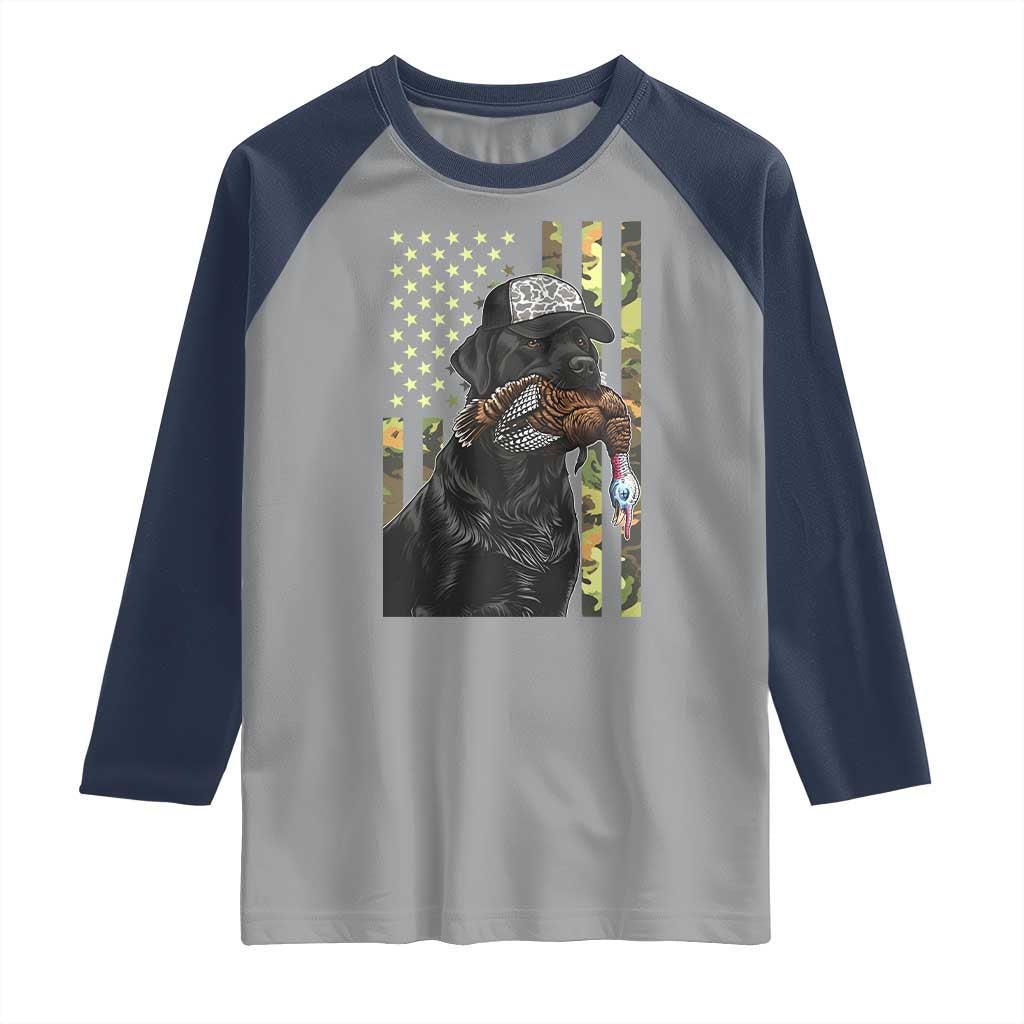 Camo Hunting Dog Turkey American Pride Gift Raglan Shirt TS12 Sport Gray Navy Print Your Wear