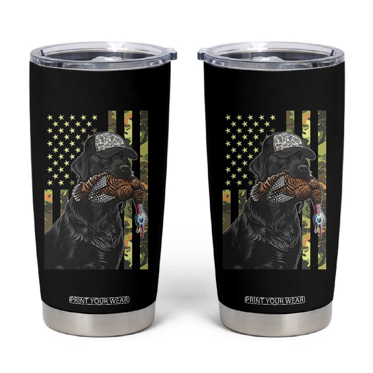 Camo Hunting Dog Turkey American Pride Gift Tumbler Cup TS12 Black Print Your Wear