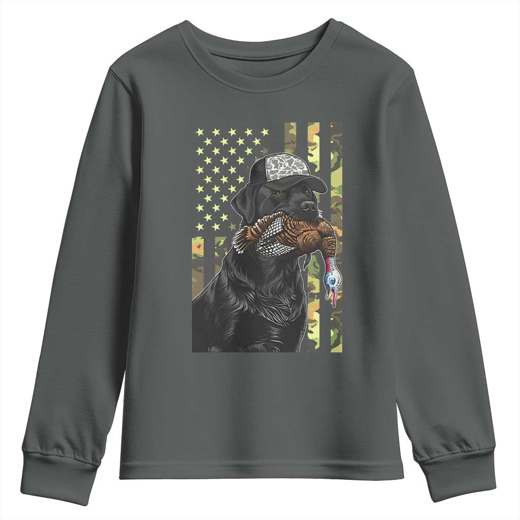 Camo Hunting Dog Turkey American Pride Gift Youth Sweatshirt TS12 Dark Heather Print Your Wear