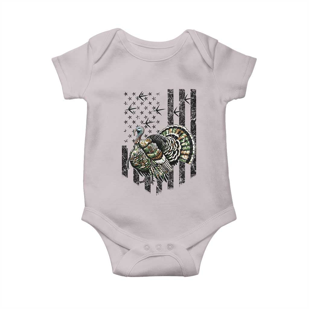 Turkey Hunter Baby Onesie Patriotic American Flag Gift TS12 Ice Gray Print Your Wear