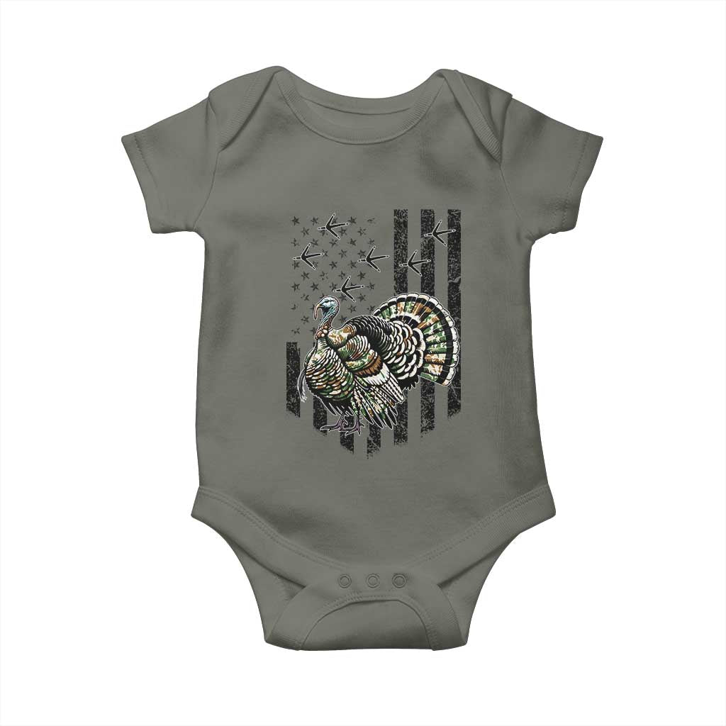 Turkey Hunter Baby Onesie Patriotic American Flag Gift TS12 Military Green Print Your Wear