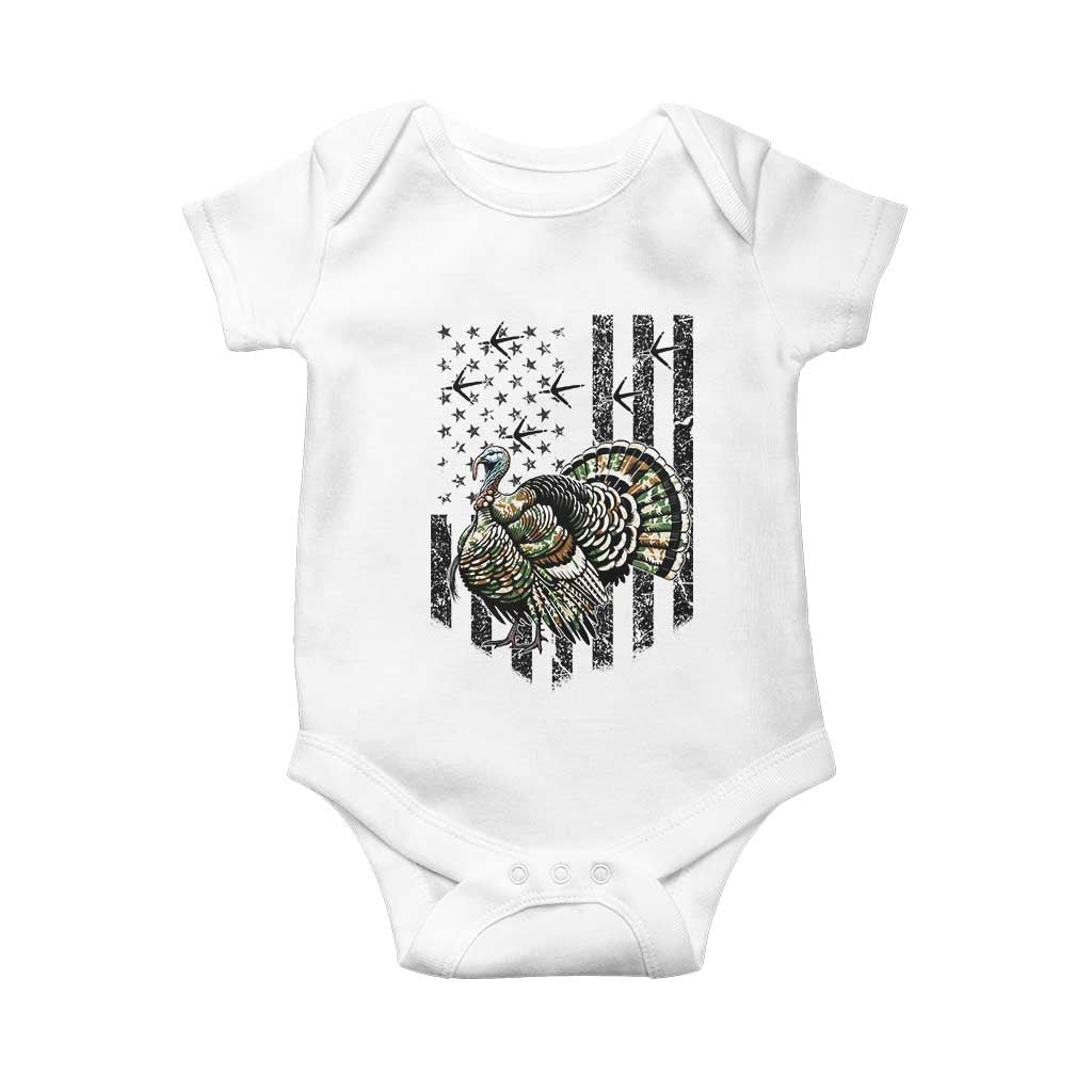 Turkey Hunter Baby Onesie Patriotic American Flag Gift TS12 White Print Your Wear