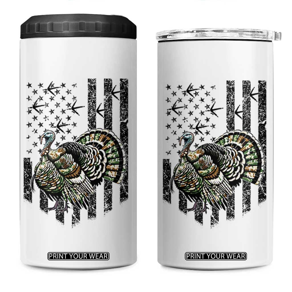 Turkey Hunter 4 in 1 Can Cooler Tumbler Patriotic American Flag Gift TS12 One Size: 16 oz White Print Your Wear
