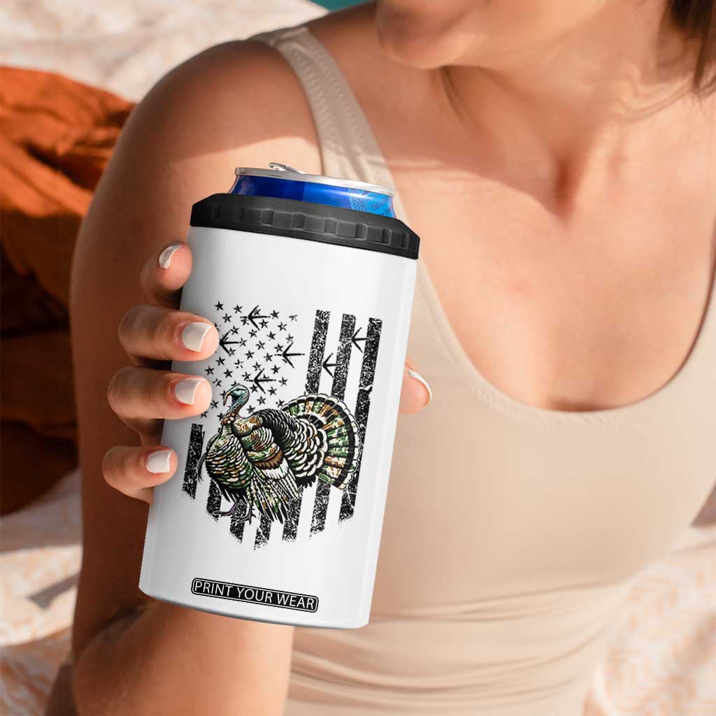 Turkey Hunter 4 in 1 Can Cooler Tumbler Patriotic American Flag Gift TS12 Print Your Wear