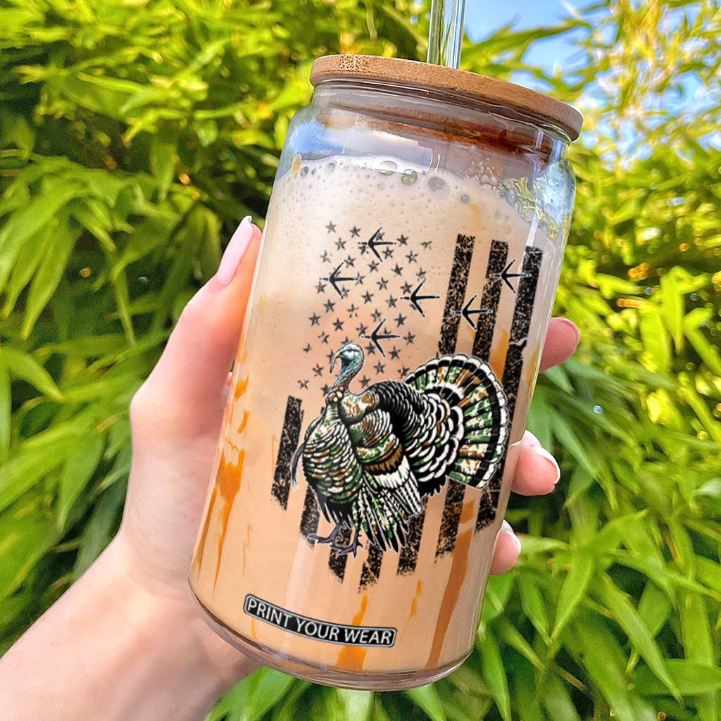 Turkey Hunter Glass Can Patriotic American Flag Gift TS12 White Print Your Wear