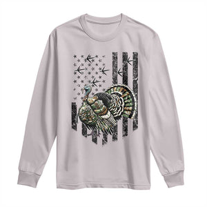 Turkey Hunter Long Sleeve Shirt Patriotic American Flag Gift TS12 Ice Gray Print Your Wear