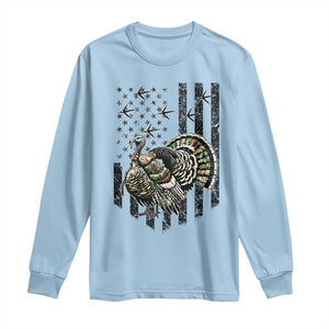 Turkey Hunter Long Sleeve Shirt Patriotic American Flag Gift TS12 Light Blue Print Your Wear