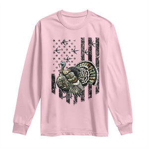 Turkey Hunter Long Sleeve Shirt Patriotic American Flag Gift TS12 Light Pink Print Your Wear