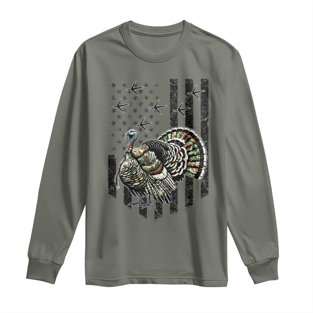Turkey Hunter Long Sleeve Shirt Patriotic American Flag Gift TS12 Military Green Print Your Wear