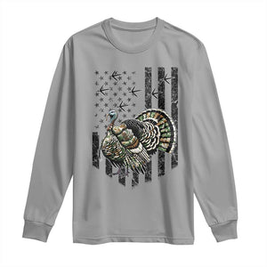 Turkey Hunter Long Sleeve Shirt Patriotic American Flag Gift TS12 Sport Gray Print Your Wear