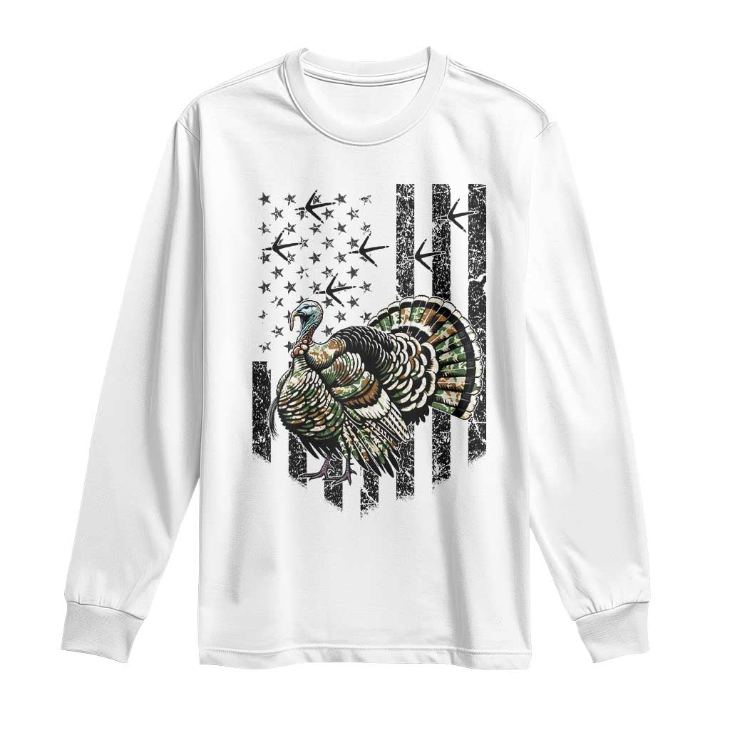Turkey Hunter Long Sleeve Shirt Patriotic American Flag Gift TS12 White Print Your Wear