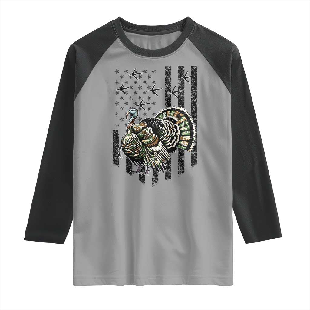 Turkey Hunter Raglan Shirt Patriotic American Flag Gift TS12 Sport Gray Black Print Your Wear