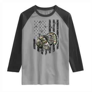 Turkey Hunter Raglan Shirt Patriotic American Flag Gift TS12 Sport Gray Black Print Your Wear