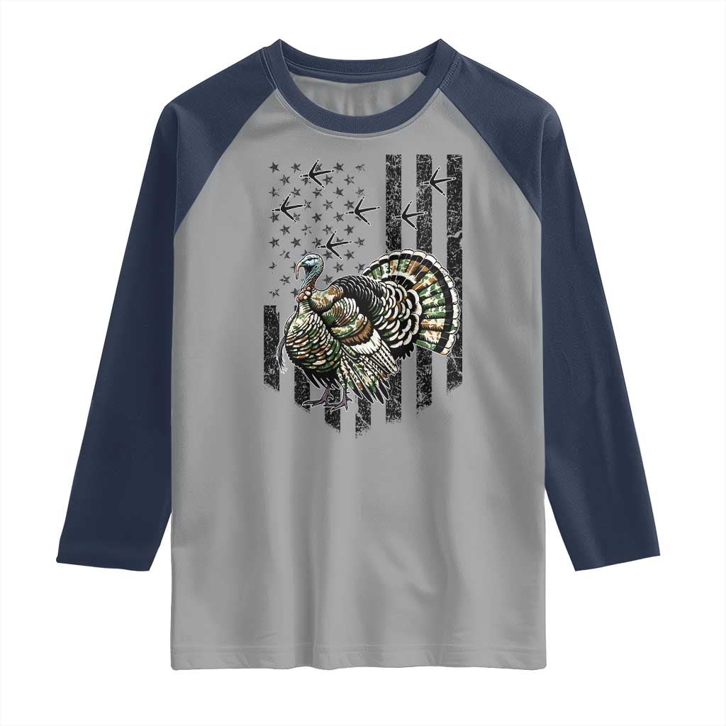 Turkey Hunter Raglan Shirt Patriotic American Flag Gift TS12 Sport Gray Navy Print Your Wear