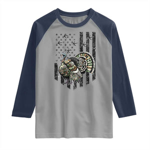Turkey Hunter Raglan Shirt Patriotic American Flag Gift TS12 Sport Gray Navy Print Your Wear