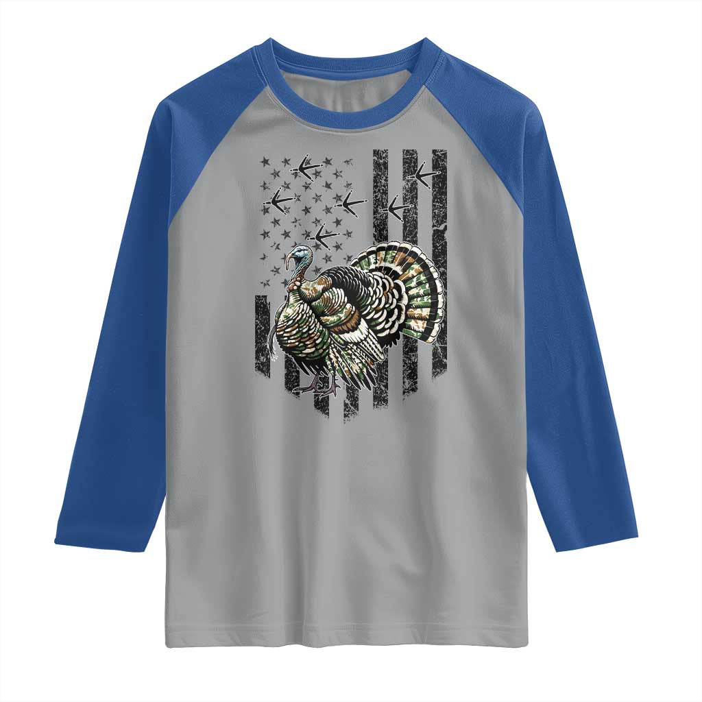 Turkey Hunter Raglan Shirt Patriotic American Flag Gift TS12 Sport Gray Royal Print Your Wear