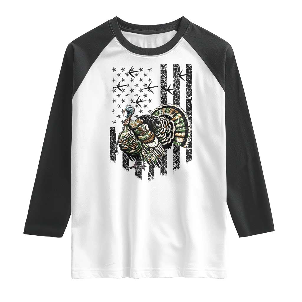 Turkey Hunter Raglan Shirt Patriotic American Flag Gift TS12 White Black Print Your Wear