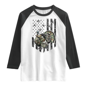 Turkey Hunter Raglan Shirt Patriotic American Flag Gift TS12 White Black Print Your Wear
