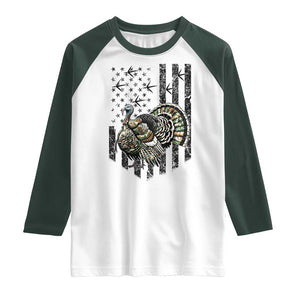 Turkey Hunter Raglan Shirt Patriotic American Flag Gift TS12 White Dark Forest Green Print Your Wear