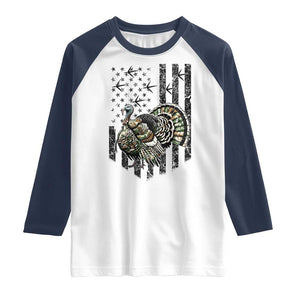 Turkey Hunter Raglan Shirt Patriotic American Flag Gift TS12 White Navy Print Your Wear