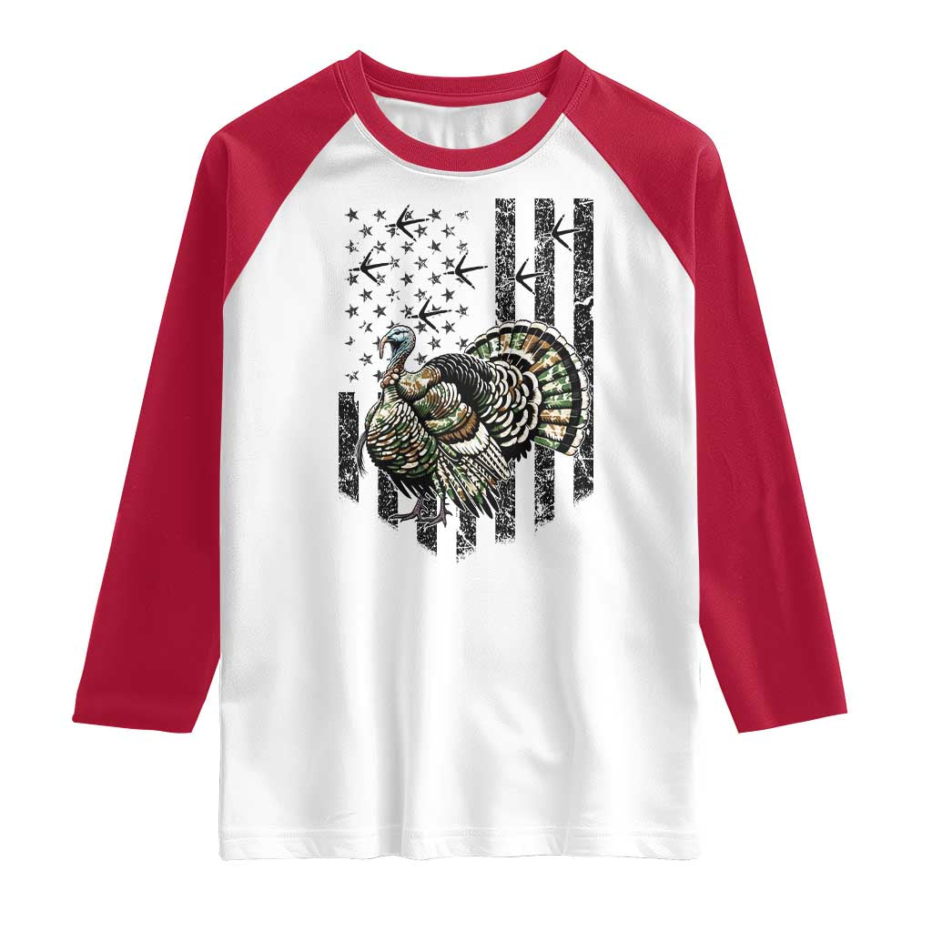 Turkey Hunter Raglan Shirt Patriotic American Flag Gift TS12 White Red Print Your Wear