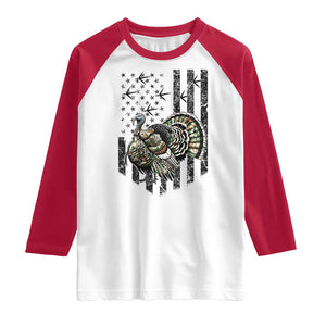 Turkey Hunter Raglan Shirt Patriotic American Flag Gift TS12 White Red Print Your Wear