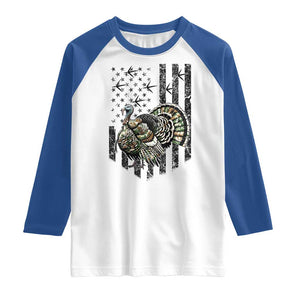 Turkey Hunter Raglan Shirt Patriotic American Flag Gift TS12 White Royal Print Your Wear