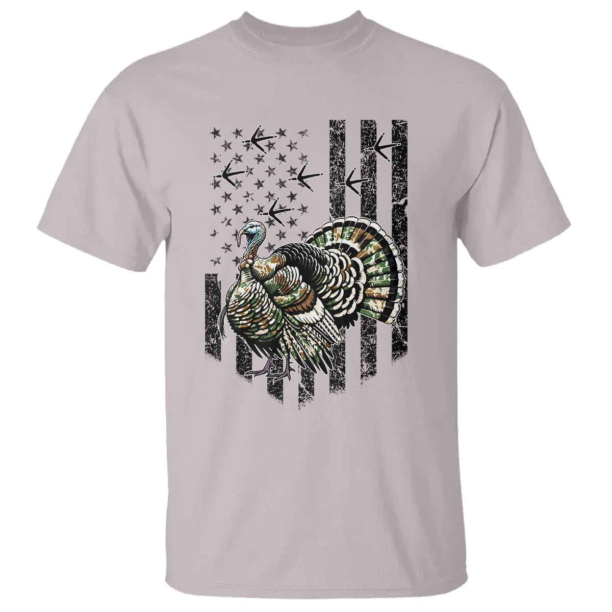 Turkey Hunter T Shirt Patriotic American Flag Gift TS12 Ice Gray Print Your Wear