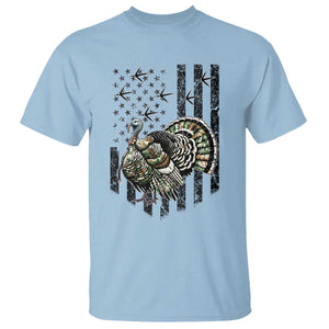 Turkey Hunter T Shirt Patriotic American Flag Gift TS12 Light Blue Print Your Wear