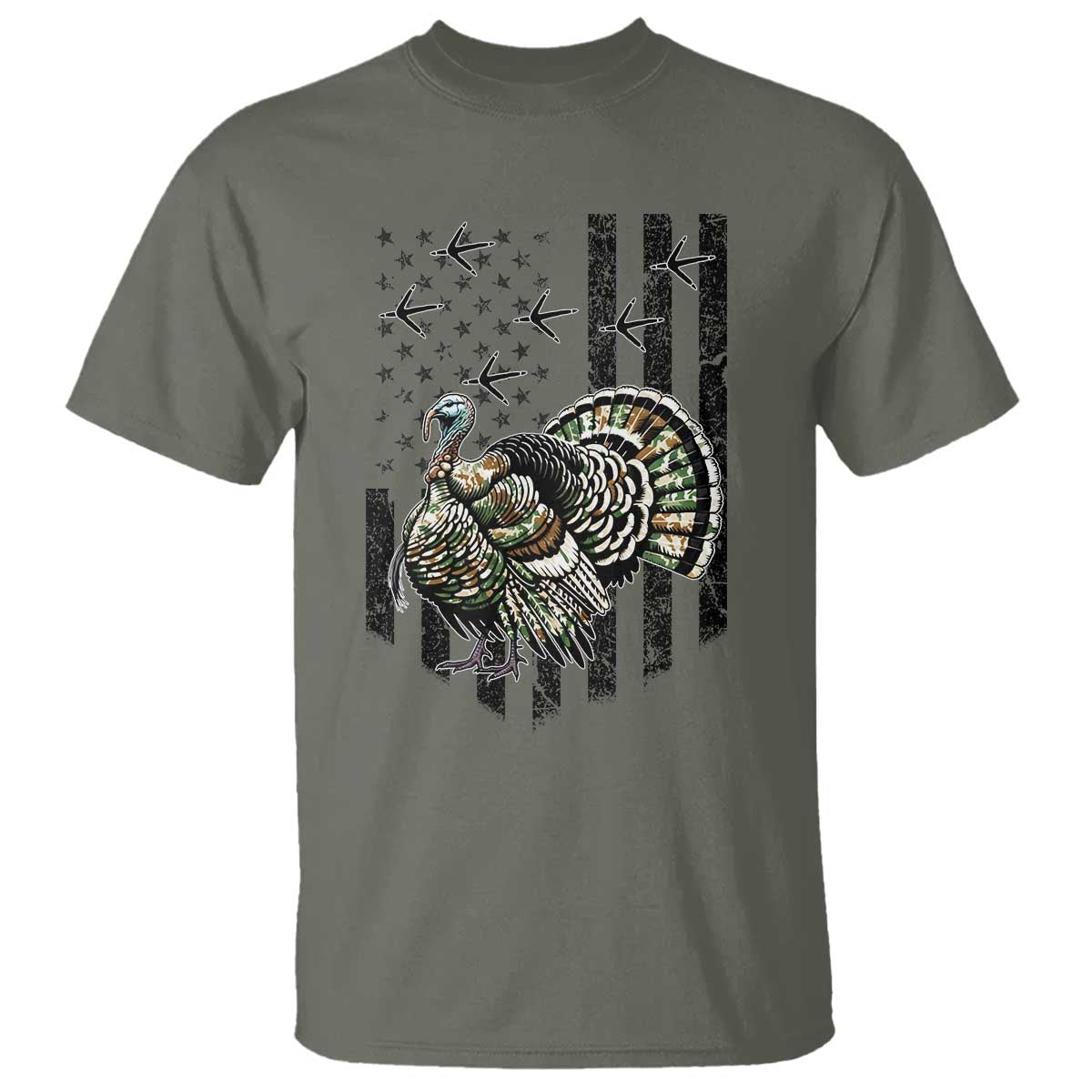 Turkey Hunter T Shirt Patriotic American Flag Gift TS12 Military Green Print Your Wear