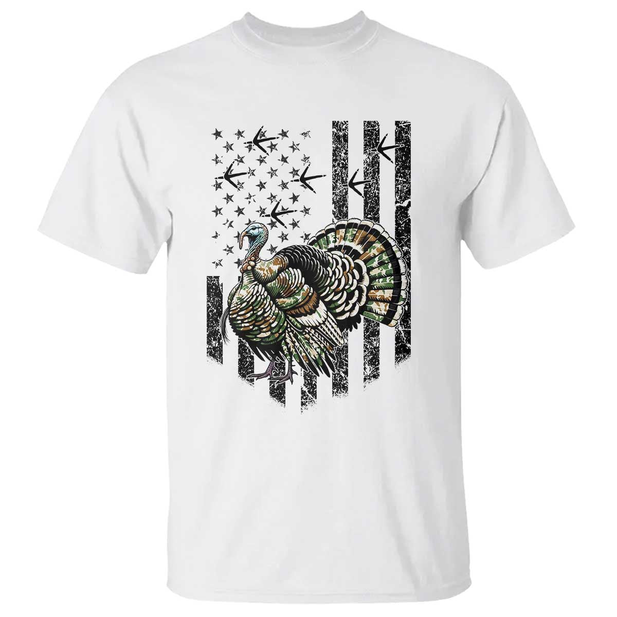 Turkey Hunter T Shirt Patriotic American Flag Gift TS12 White Print Your Wear
