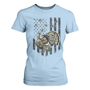 Turkey Hunter T Shirt For Women Patriotic American Flag Gift TS12 Light Blue Print Your Wear