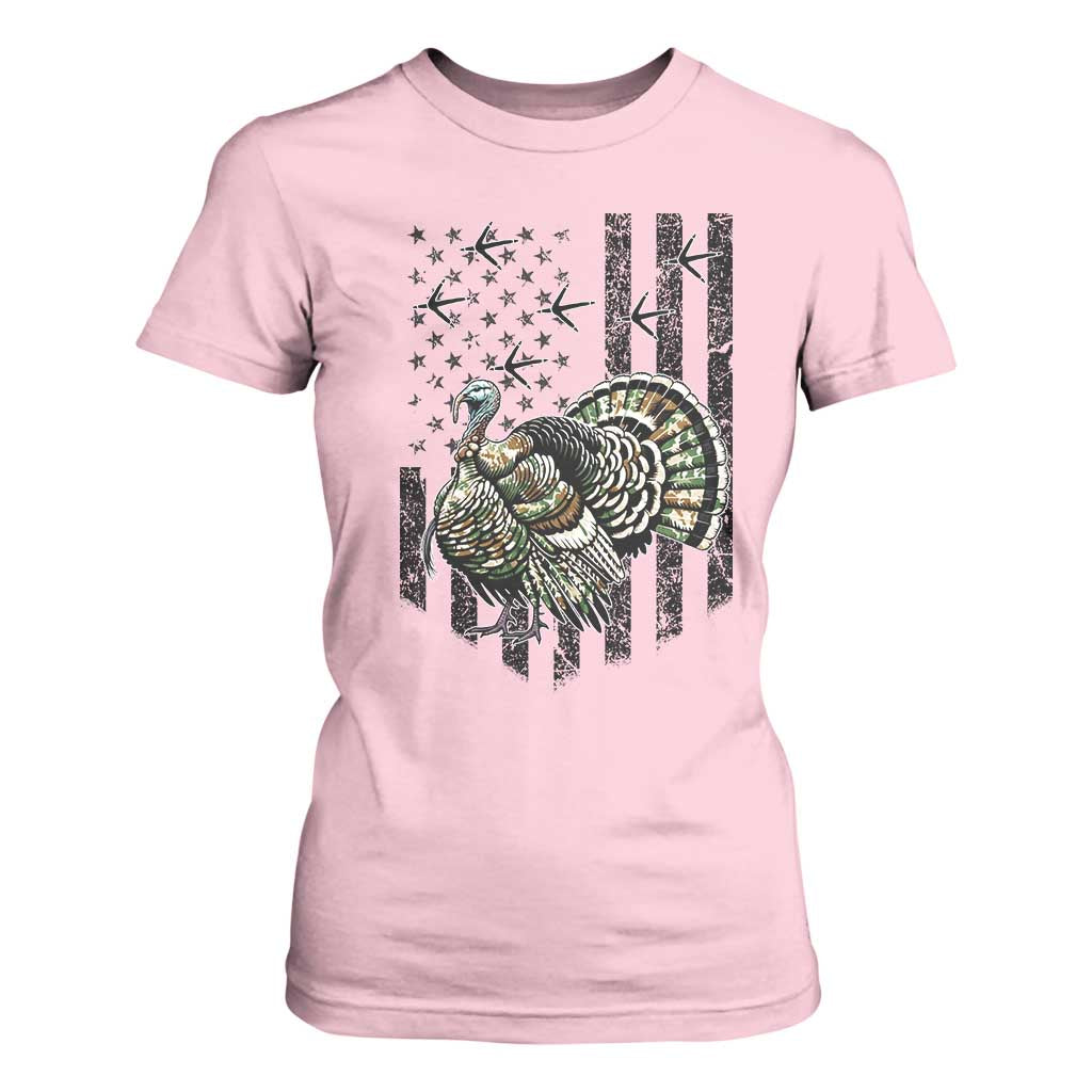 Turkey Hunter T Shirt For Women Patriotic American Flag Gift TS12 Light Pink Print Your Wear
