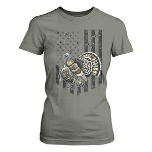 Turkey Hunter T Shirt For Women Patriotic American Flag Gift TS12 Military Green Print Your Wear