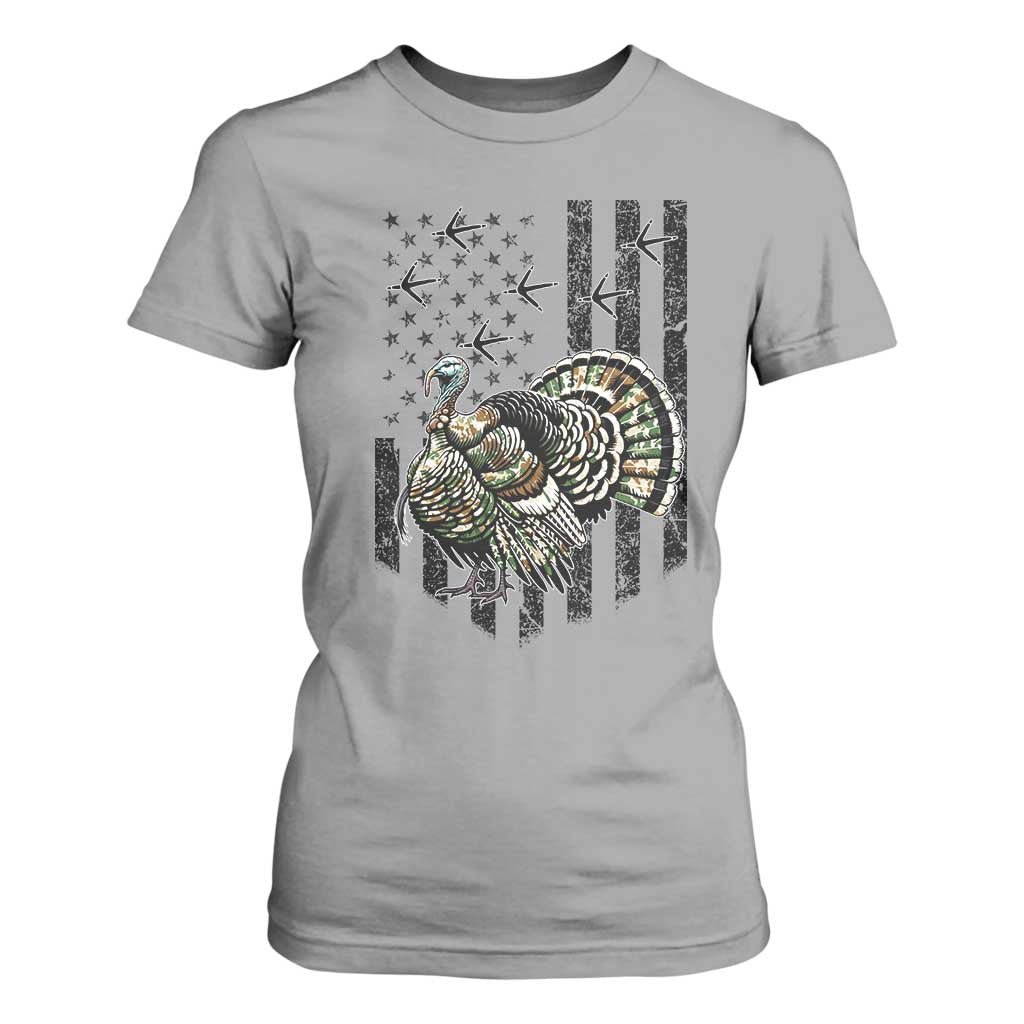 Turkey Hunter T Shirt For Women Patriotic American Flag Gift TS12 Sport Gray Print Your Wear