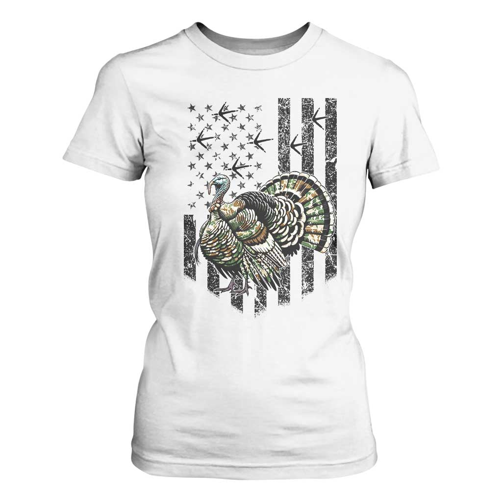 Turkey Hunter T Shirt For Women Patriotic American Flag Gift TS12 White Print Your Wear