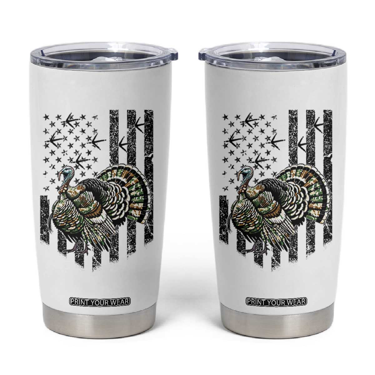 Turkey Hunter Tumbler Cup Patriotic American Flag Gift TS12 White Print Your Wear