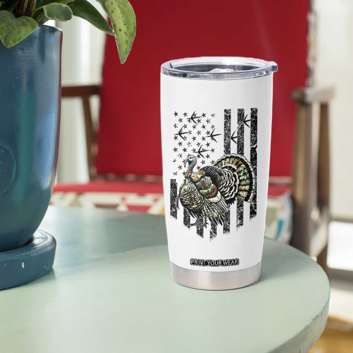 Turkey Hunter Tumbler Cup Patriotic American Flag Gift TS12 Print Your Wear