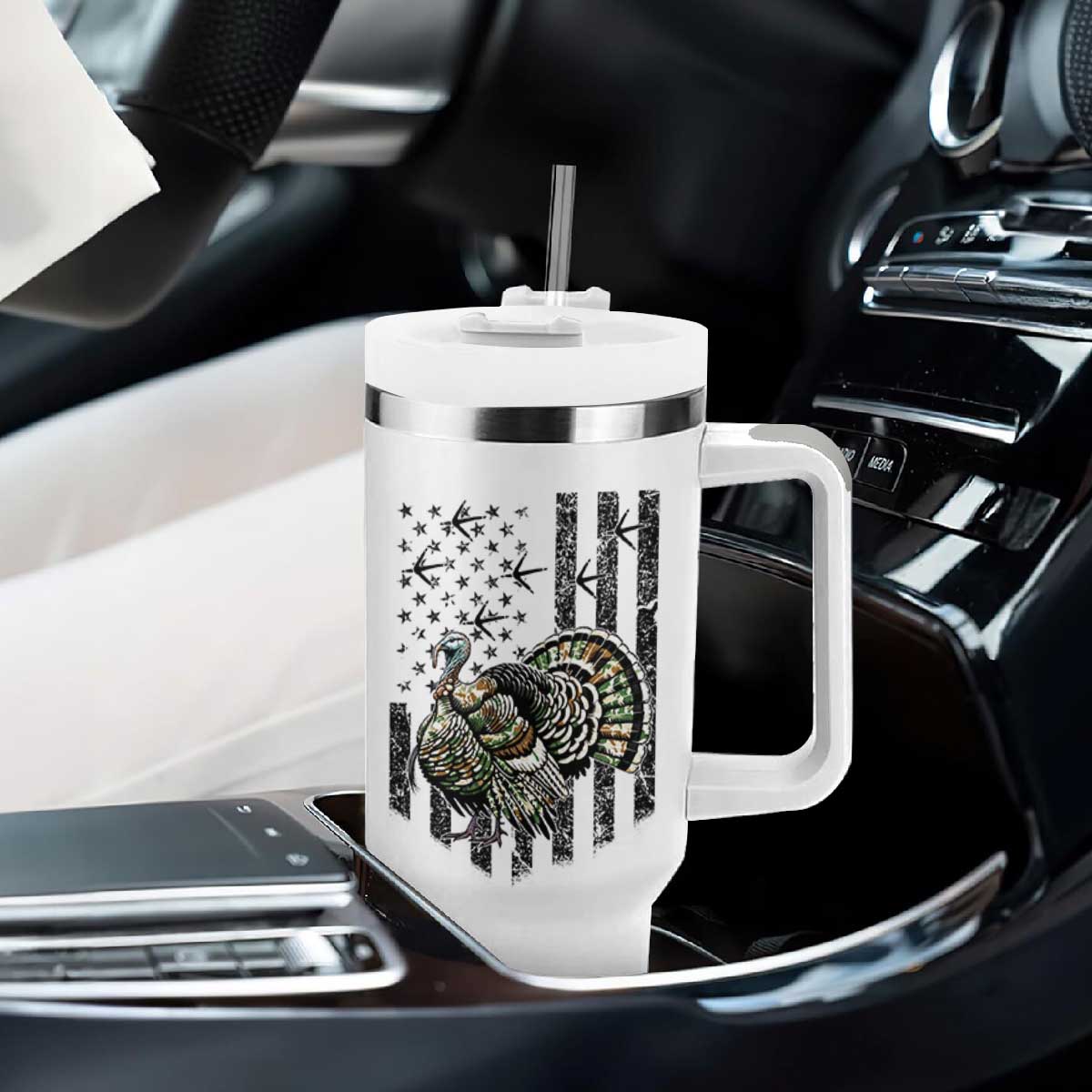 Turkey Hunter Tumbler With Handle Patriotic American Flag Gift TS12 Print Your Wear
