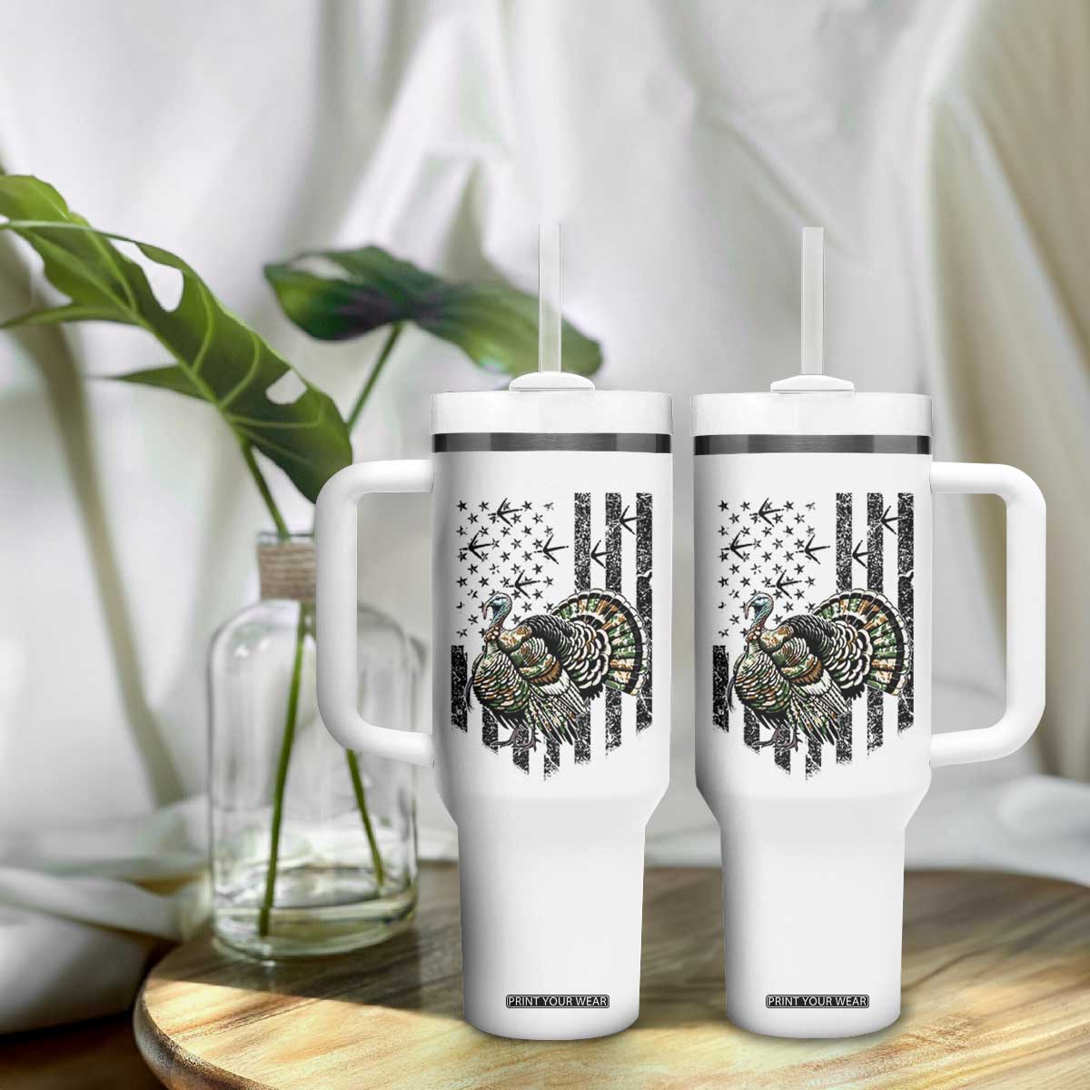 Turkey Hunter Tumbler With Handle Patriotic American Flag Gift TS12 Print Your Wear