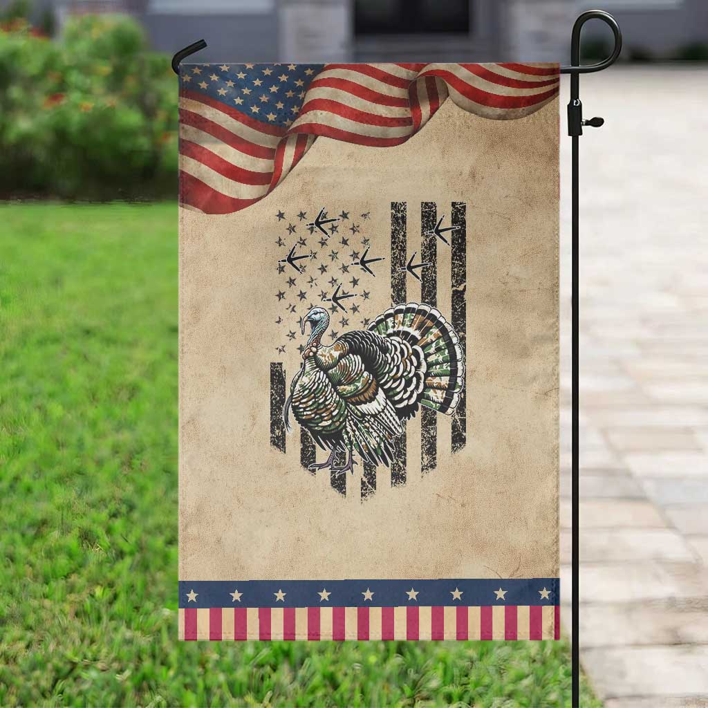 Turkey Hunter Garden Flag Patriotic American Flag Gift TS12 Vintage Rustic Tan Navy Print Your Wear