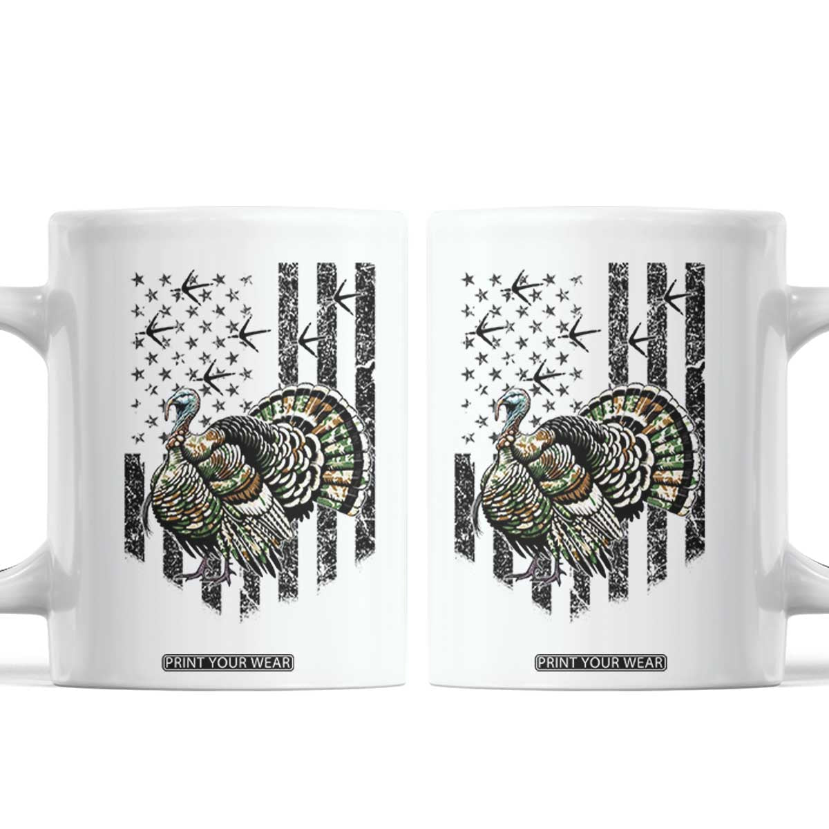 Turkey Hunter Coffee Mug Patriotic American Flag Gift TS12 White Print Your Wear