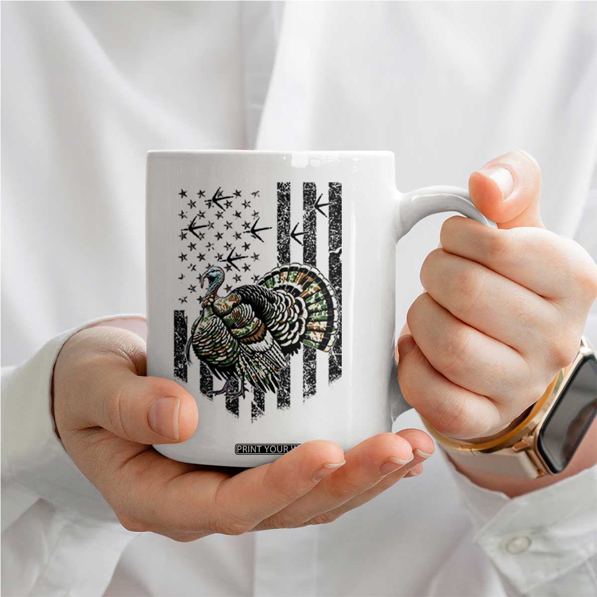 Turkey Hunter Coffee Mug Patriotic American Flag Gift TS12 Print Your Wear