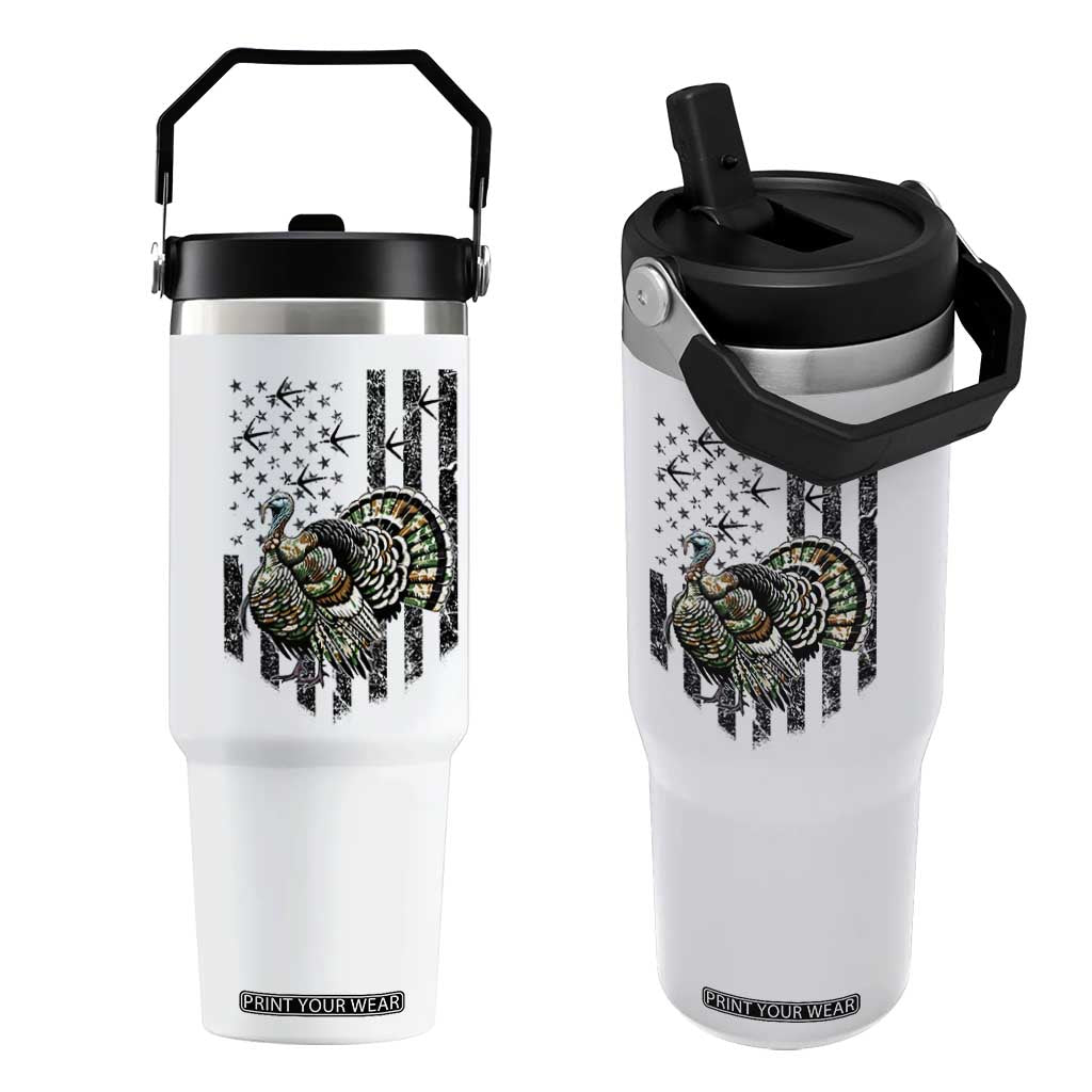 Turkey Hunter Flip Straw Tumbler Patriotic American Flag Gift TS12 One Size: 30 oz White Print Your Wear