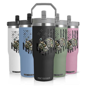 Turkey Hunter Flip Straw Tumbler Patriotic American Flag Gift TS12 Print Your Wear