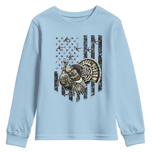 Turkey Hunter Youth Sweatshirt Patriotic American Flag Gift TS12 Light Blue Print Your Wear