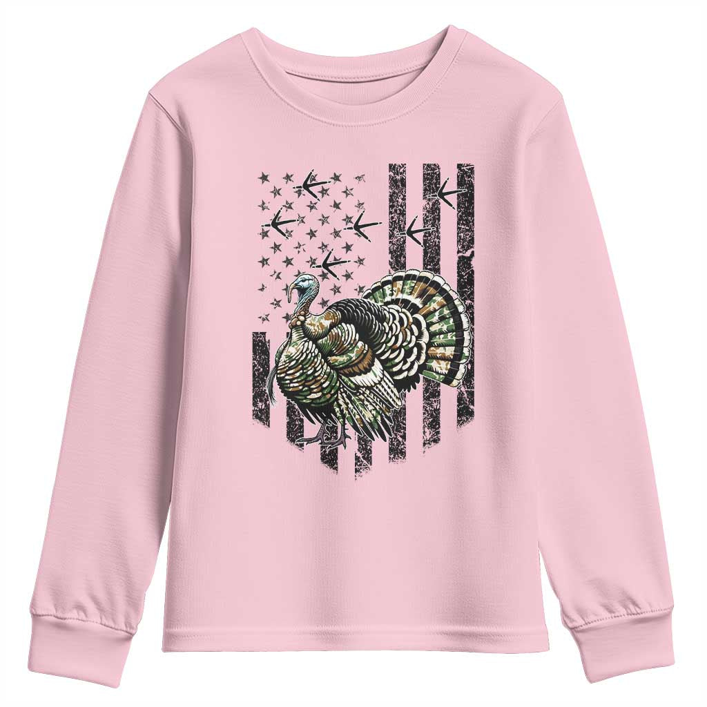 Turkey Hunter Youth Sweatshirt Patriotic American Flag Gift TS12 Light Pink Print Your Wear