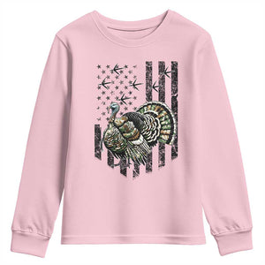 Turkey Hunter Youth Sweatshirt Patriotic American Flag Gift TS12 Light Pink Print Your Wear