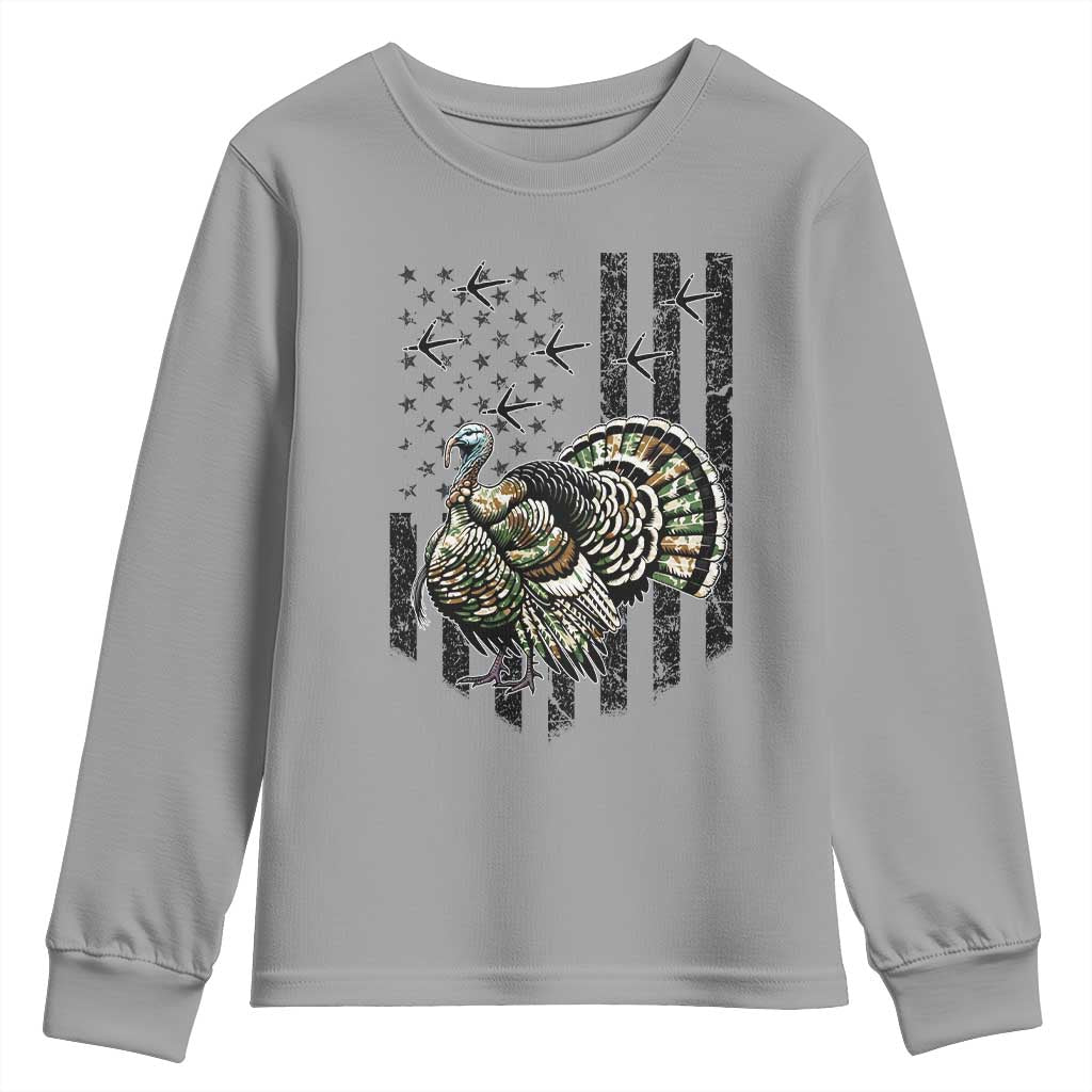 Turkey Hunter Youth Sweatshirt Patriotic American Flag Gift TS12 Sport Gray Print Your Wear