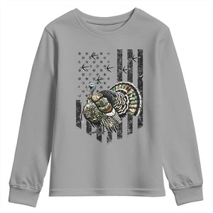Turkey Hunter Youth Sweatshirt Patriotic American Flag Gift TS12 Sport Gray Print Your Wear